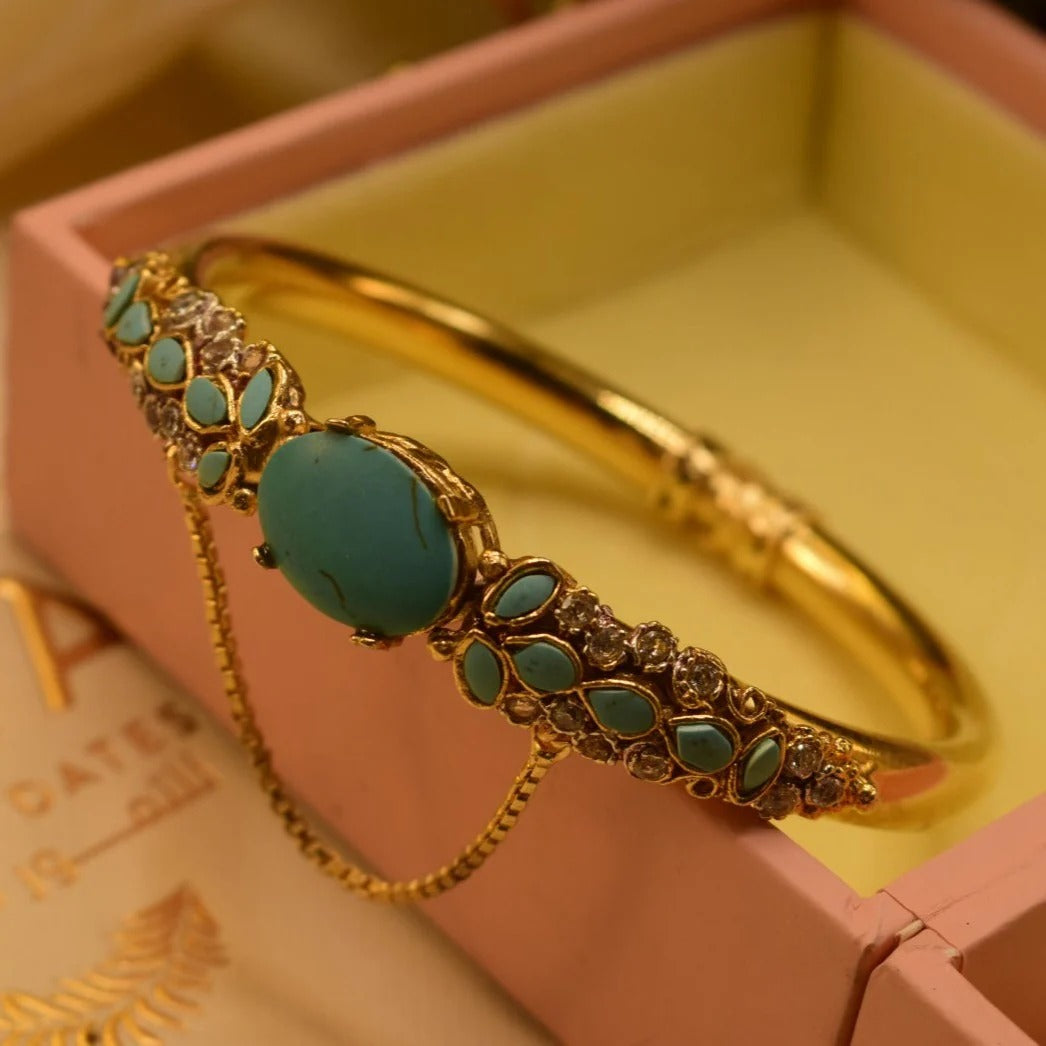 Elegant Design Feroza Stone Gold Plated Kara for Girls/Women