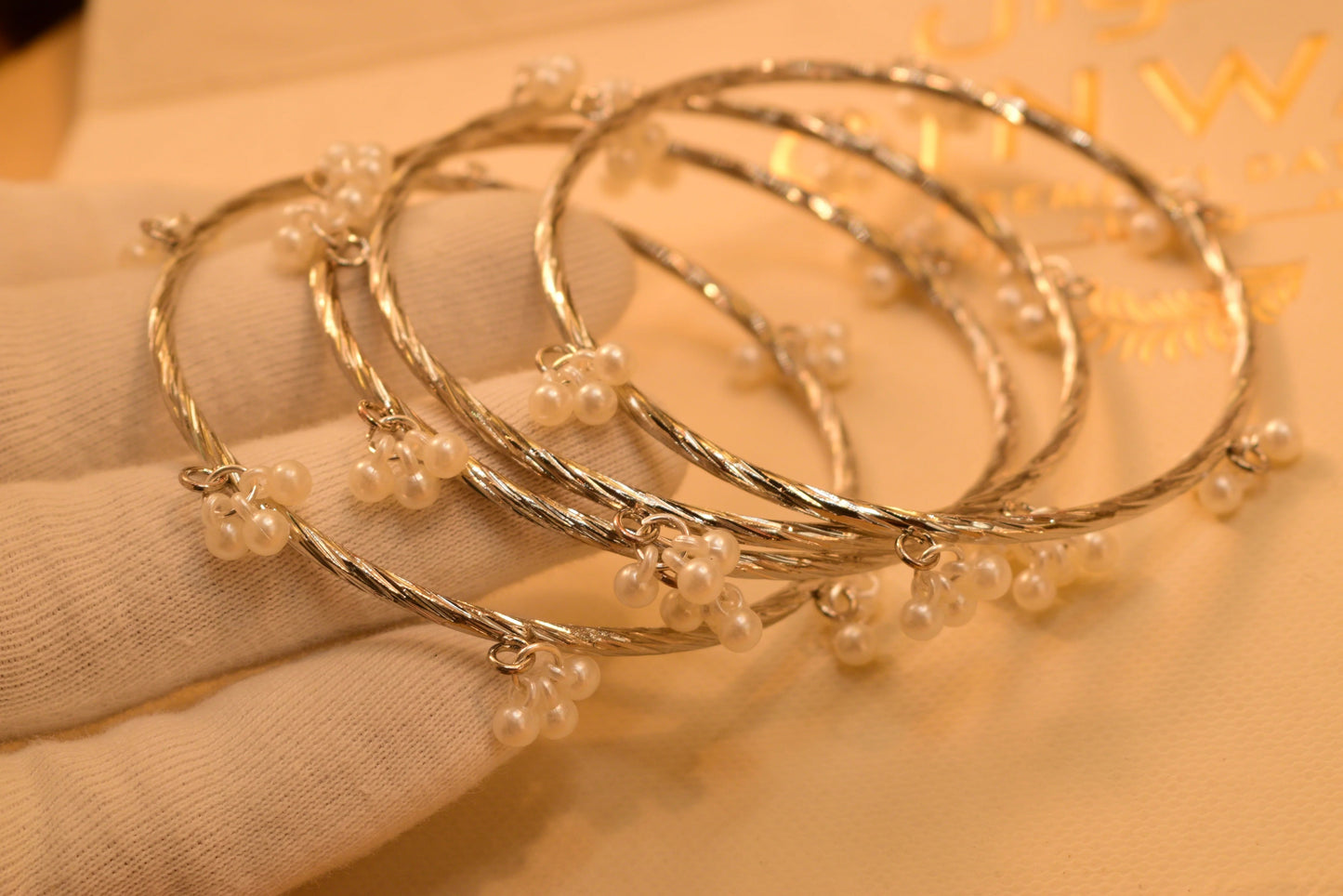 Beautiful Fancy 4pc Pearls Bangles Set for Girls/Women